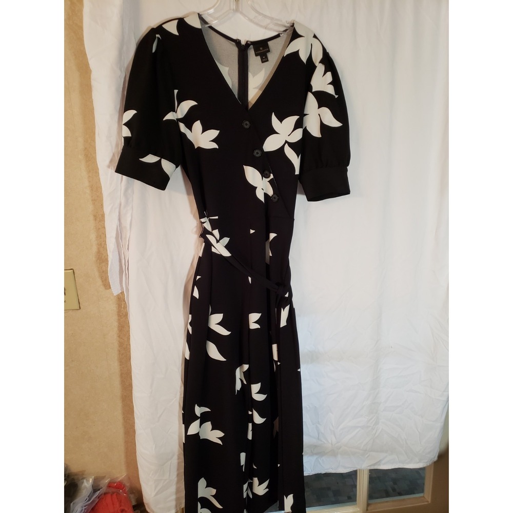 Women's Worthington Black And White Floral Short Sleeve Jumpsuit Size M (1927)
